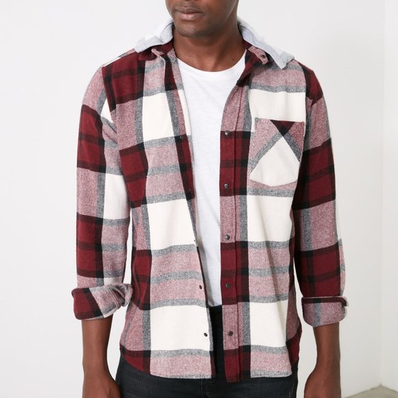 Trendyol Other - Man's Plaid Hoodie Flannel Red Shirt Medium